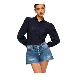 7 For All Mankind Monroe Denim Cut-Off Shorts With Exposed Button Women's 24